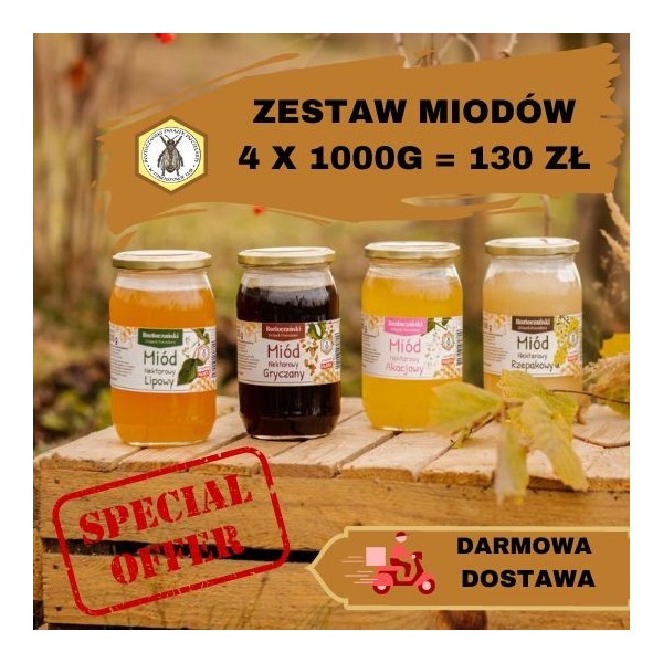 Mix Miodów 4x1000 g wysyłka gratis